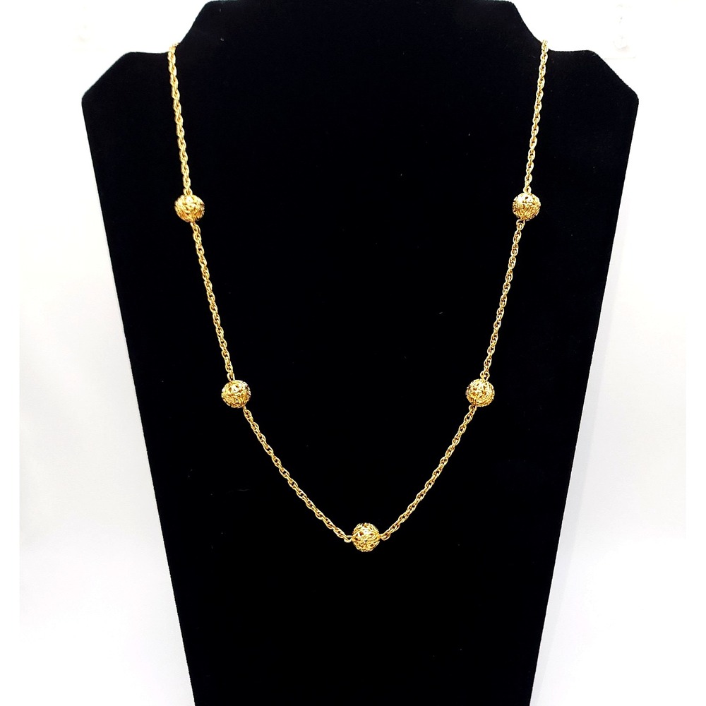 Vintage Gold Tone Filigree Station Necklace Rope Chain 22in